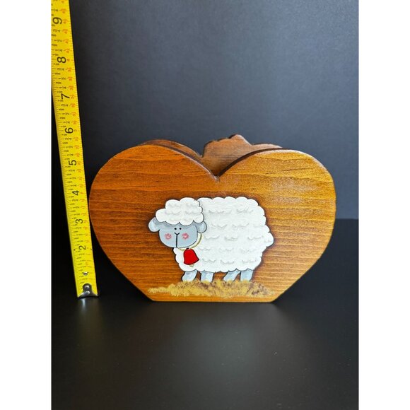 Vintage Hand-Painted Wooden Napkin Holder With Bunny & Sheep Design - Picture 6 of 13
